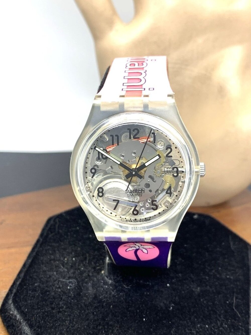 Swatch Unisex Watch GK209C Miami Swiss Quartz Pink Blue Rubber Vintage 1994 34mm